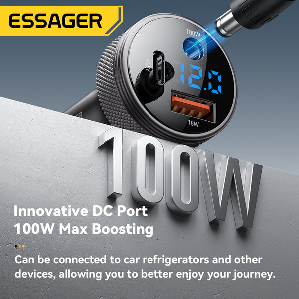 ESSAGER 150W Car Charger – DC + A + C with LED Display