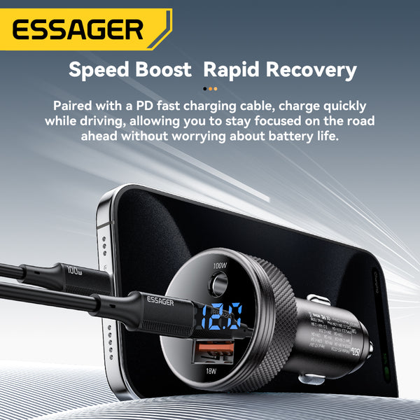ESSAGER 150W Car Charger – DC + A + C with LED Display