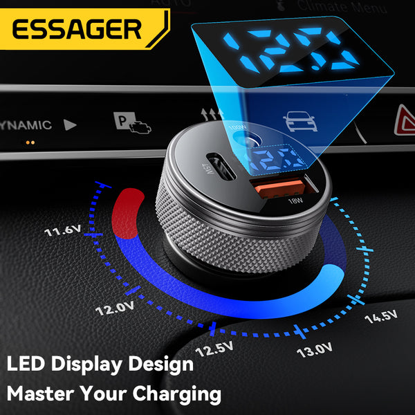 ESSAGER 150W Car Charger – DC + A + C with LED Display