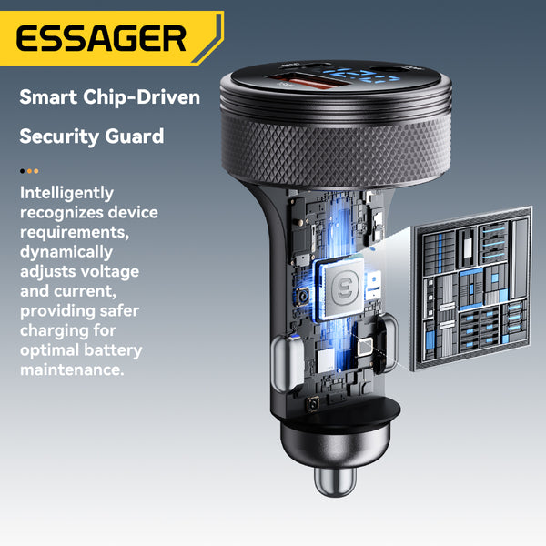 ESSAGER 150W Car Charger – DC + A + C with LED Display