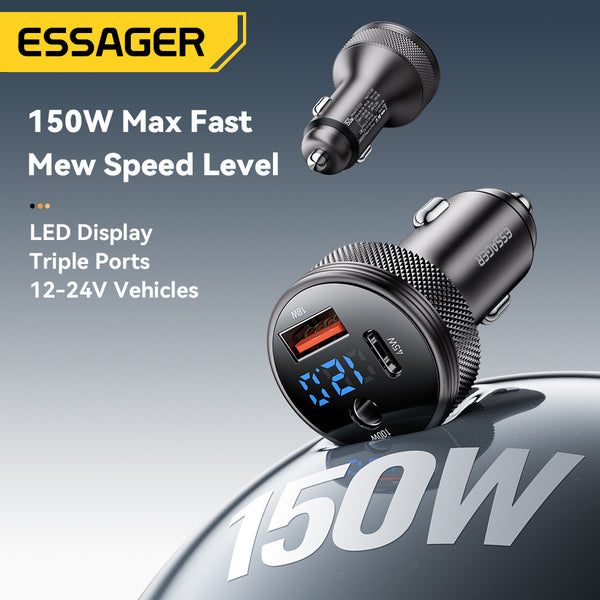 ESSAGER 150W Car Charger – DC + A + C with LED Display