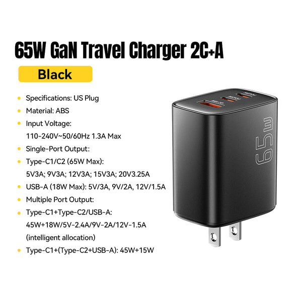 ESSAGER 65W GaN Fast Charger (2 USB-C + USB-A)