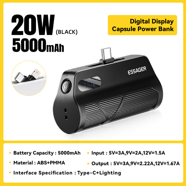 ESSAGER 5000mAh Power Bank – 20W Fast Charging Capsule Design