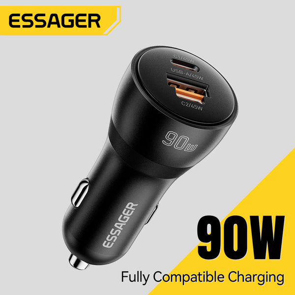 ESSAGER 90W Usb Type C Fast Charging Car Charger Compatible with All Phone