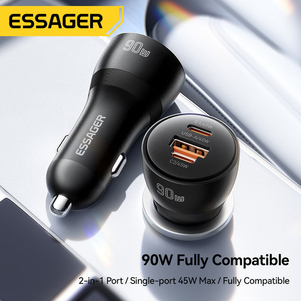 ESSAGER 90W Usb Type C Fast Charging Car Charger Compatible with All Phone