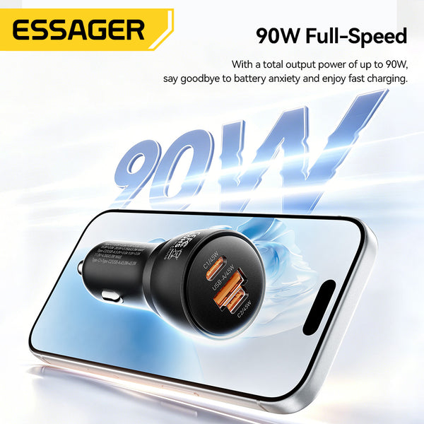ESSAGER 90W Usb Type C Fast Charging Car Charger Compatible with All Phone