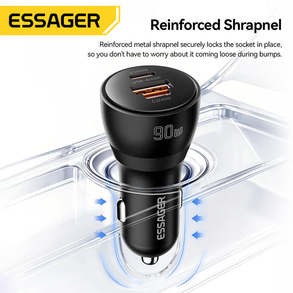 ESSAGER 90W Usb Type C Fast Charging Car Charger Compatible with All Phone