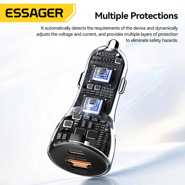 ESSAGER 90W Usb Type C Fast Charging Car Charger Compatible with All Phone