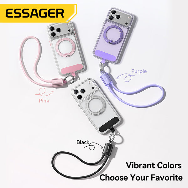 ESSAGER 2 in 1 PD 60W 3A Type C to Type C Silicone Fast Charging Lanyard Data Cable