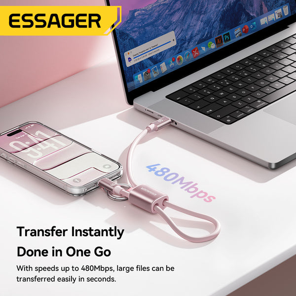 ESSAGER 2 in 1 PD 60W 3A Type C to Type C Silicone Fast Charging Lanyard Data Cable