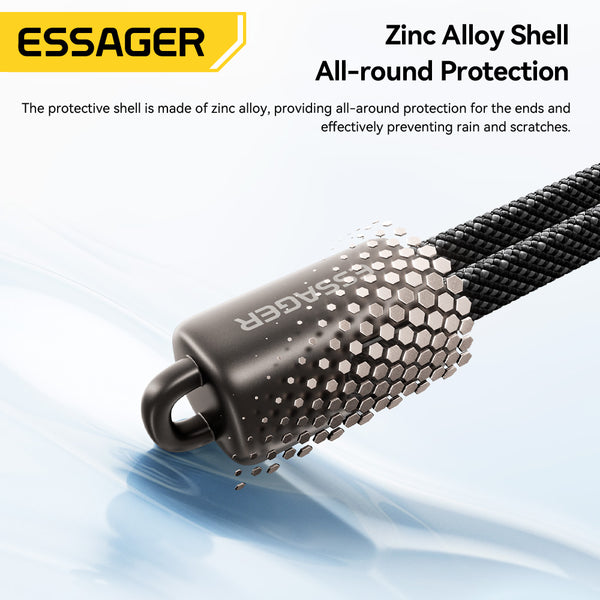 ESSAGER 30W 60W 3A USB C to C L Nylon 2 in 1 Lanyard Phone Fast Charging Data Cable