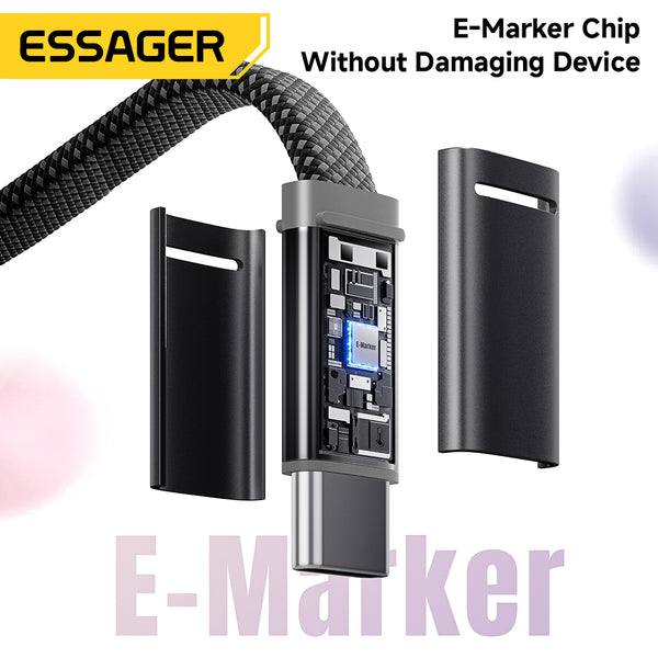 ESSAGER PD 100W 5A Type C to Type C Flat Braided Fast Charging Phone Laptop Data Cable