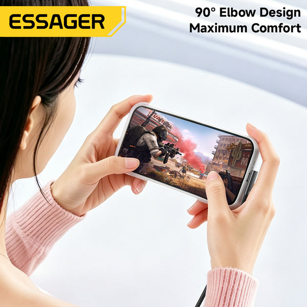 ESSAGER 100W 5A Type C to Type C 90 Degree Elbow Flat Braided Fast Charging Phone Laptop Cable