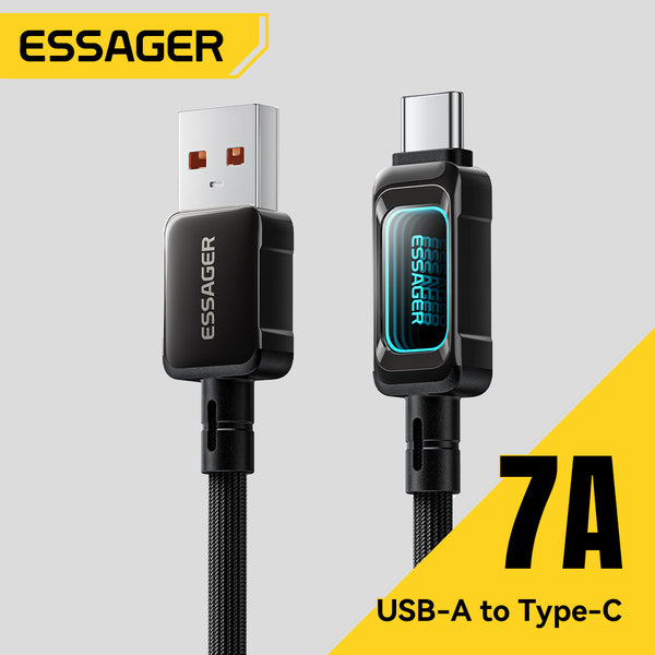 ESSAGER 100W 7A USB A to USB C Fully Compatible Phone Fast Charging Cable - With LED Display