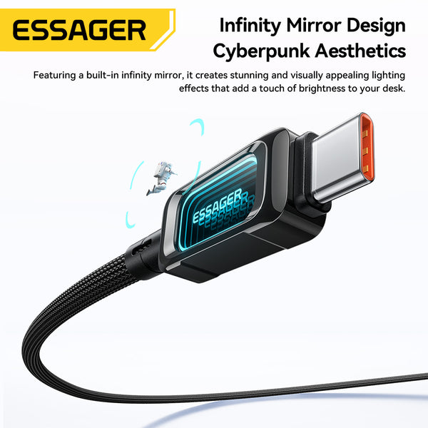 ESSAGER 100W USB C to C Fast Charging Phone Laptop Cable - With LED Power Display