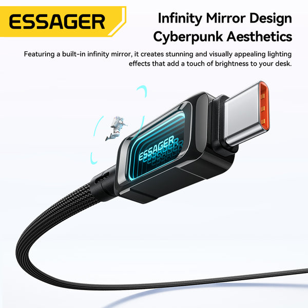 ESSAGER 100W 7A USB A to USB C Fully Compatible Phone Fast Charging Cable - With LED Display