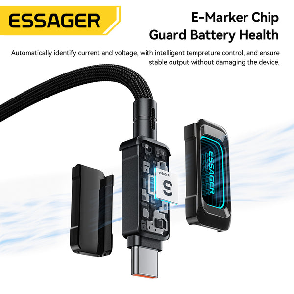 ESSAGER 100W USB C to C Fast Charging Phone Laptop Cable - With LED Power Display