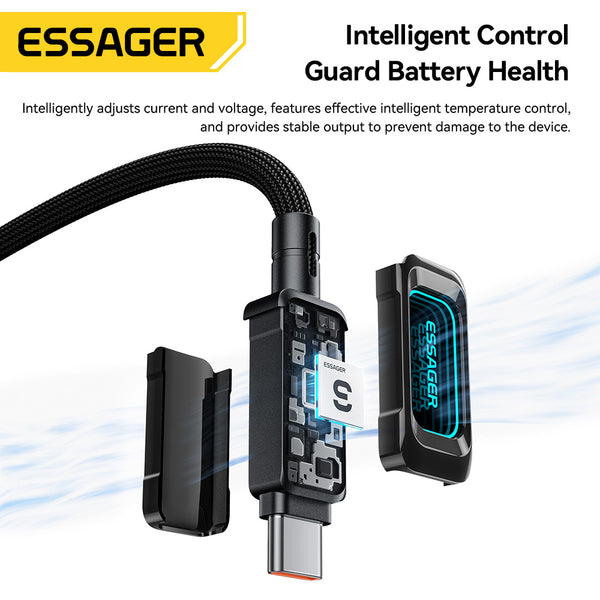 ESSAGER 100W 7A USB A to USB C Fully Compatible Phone Fast Charging Cable - With LED Display