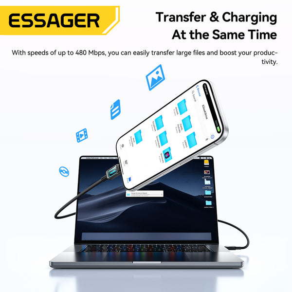 ESSAGER 100W USB C to C Fast Charging Phone Laptop Cable - With LED Power Display