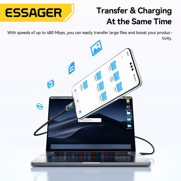 ESSAGER 100W 7A USB A to USB C Fully Compatible Phone Fast Charging Cable - With LED Display