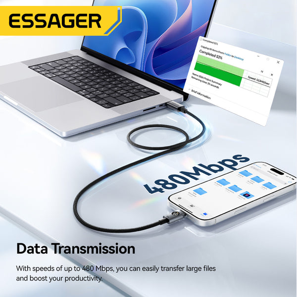 ESSAGER Usb C to C PD 100W 5A LED Digital Display Phone Laptop Fast Charging Data Cable