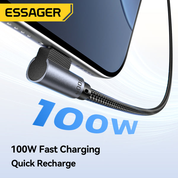 ESSAGER 100W USB C to C 90 Degree Double Elbow Fast Charging Phone Data Cable