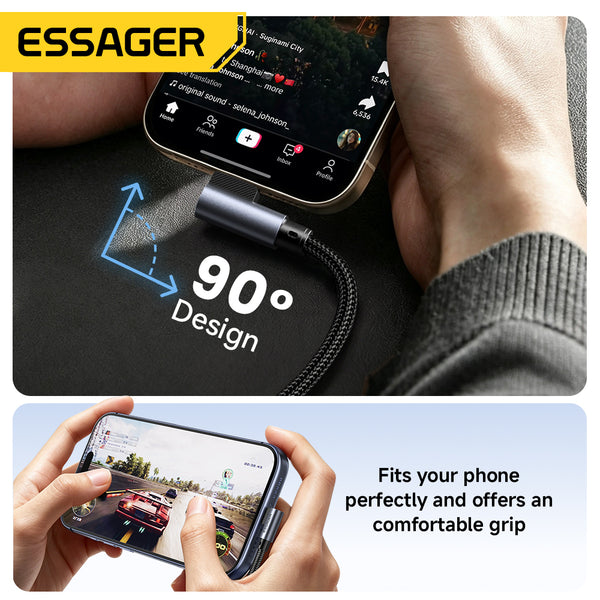 ESSAGER 100W USB C to C 90 Degree Double Elbow Fast Charging Phone Data Cable