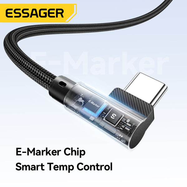 ESSAGER 100W USB C to C 90 Degree Double Elbow Fast Charging Phone Data Cable