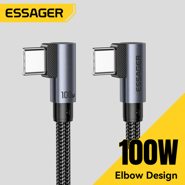 ESSAGER 100W USB C to C 90 Degree Double Elbow Fast Charging Phone Data Cable