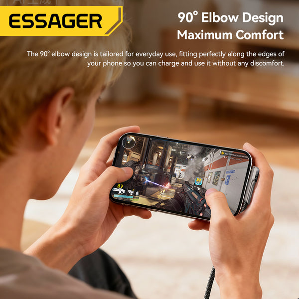 ESSAGER 90 Degree Elbow Flat USB C to USB C 240W Fast Charging Cable with Digital Display