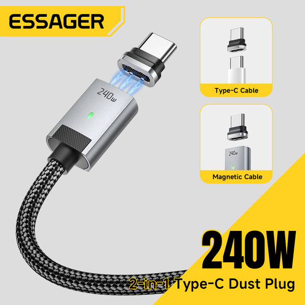 ESSAGER 240W Usb-C to Usb-C Magnetic Fast Charging Laptop Phone Cable