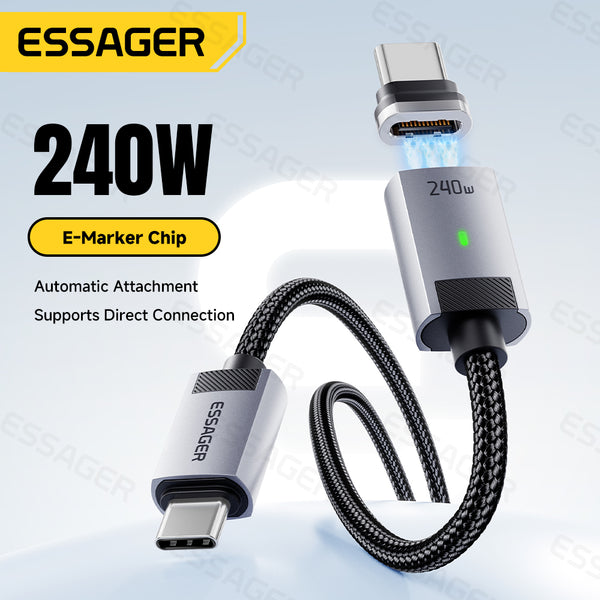 ESSAGER 240W Usb-C to Usb-C Magnetic Fast Charging Laptop Phone Cable