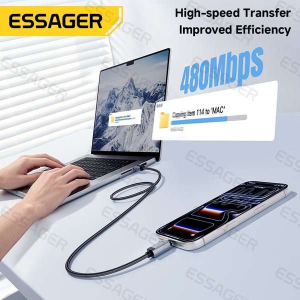 ESSAGER 240W Usb-C to Usb-C Magnetic Fast Charging Laptop Phone Cable
