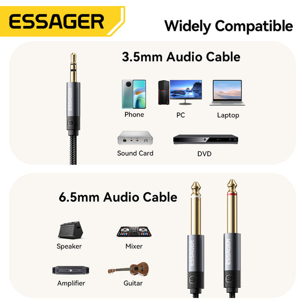 ESSAGER 3.5mm to Dual 6.5mm Aux Jack Audio Cable - Male to Dual Male