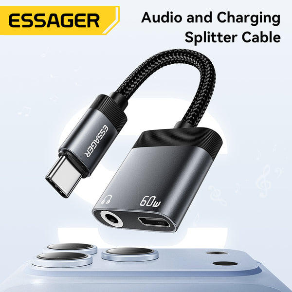 ESSAGER Usb Type C to 3.5mm/Type C 2 in 1 Audio Charging Splitter Adapter Cable