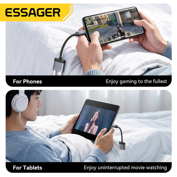 ESSAGER Usb Type C to 3.5mm/Type C 2 in 1 Audio Charging Splitter Adapter Cable