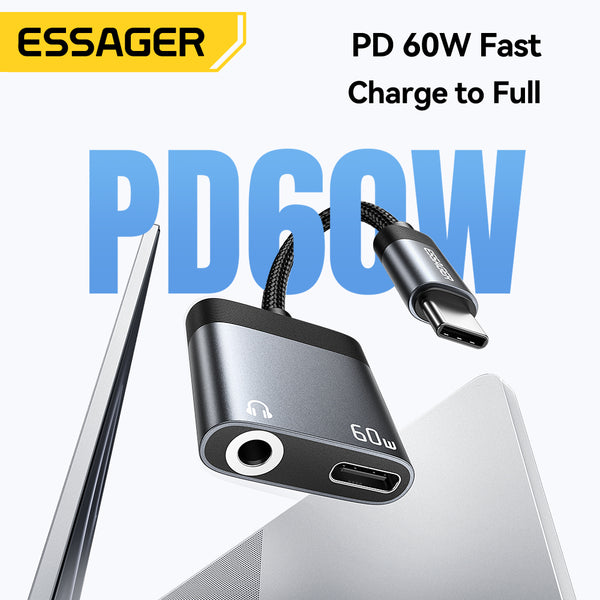 ESSAGER Usb Type C to 3.5mm/Type C 2 in 1 Audio Charging Splitter Adapter Cable