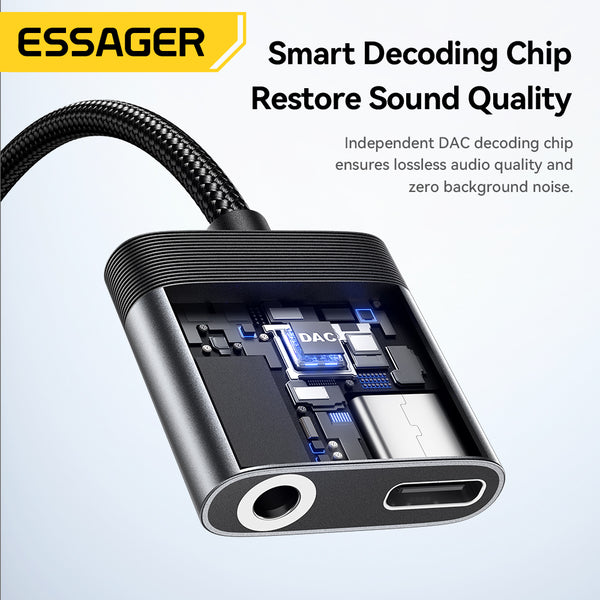 ESSAGER Usb Type C to 3.5mm/Type C 2 in 1 Audio Charging Splitter Adapter Cable