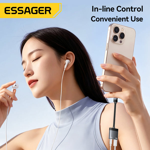 ESSAGER Usb Type C to 3.5mm/Type C 2 in 1 Audio Charging Splitter Adapter Cable
