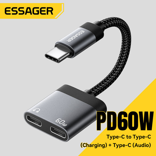 ESSAGER Usb Type C to 3.5mm/Type C 2 in 1 Audio Charging Splitter Adapter Cable