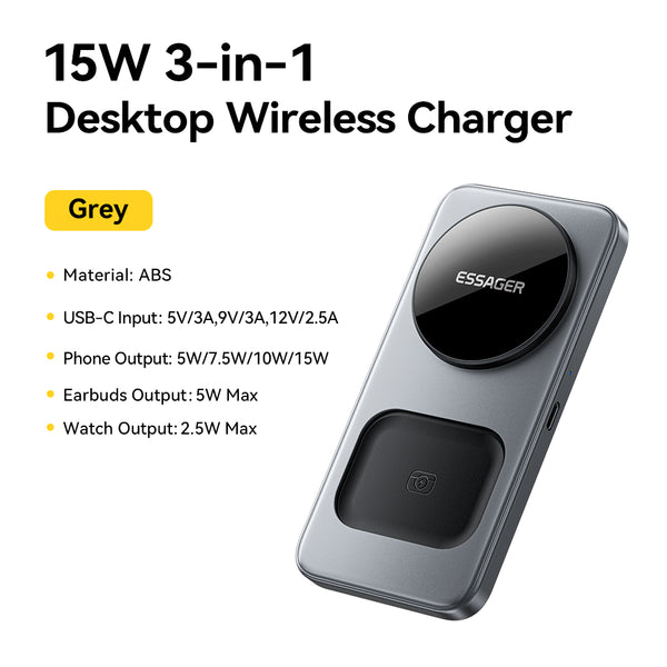 ESSAGER 3-in-1 Desktop Wireless Charger