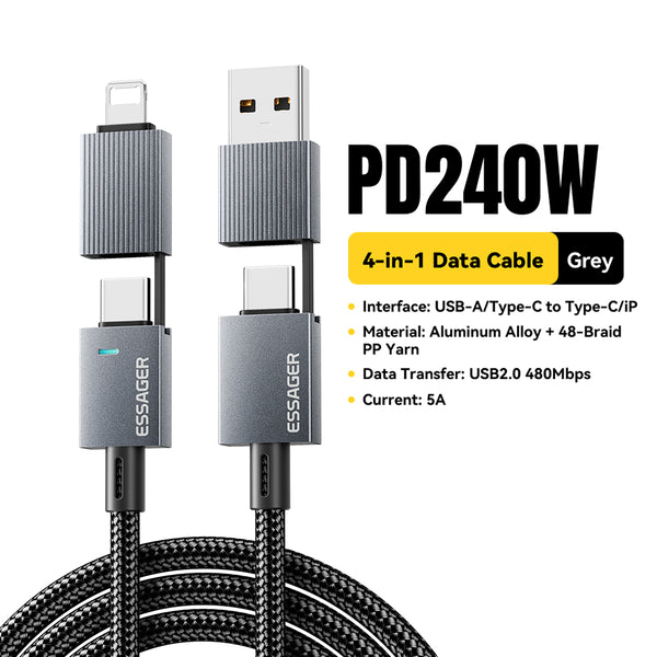 ESSAGER 240W 4-in-1 Fast Charging Cable