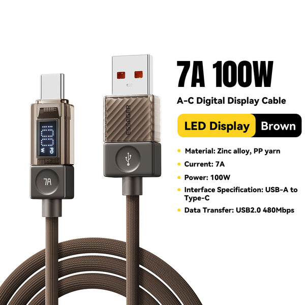 ESSAGER 240W Transparent USB-C Charging Cable – With Power Display