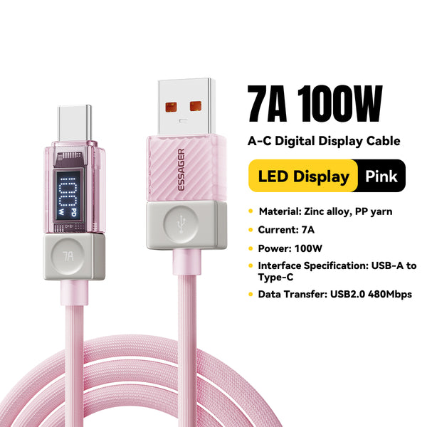 ESSAGER 240W Transparent USB-C Charging Cable – With Power Display
