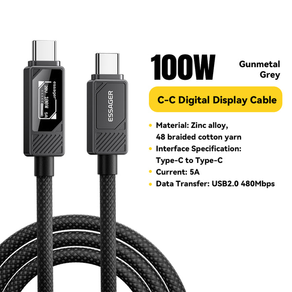 ESSAGER 100W USB-C Charging Cable – With LED Power Display