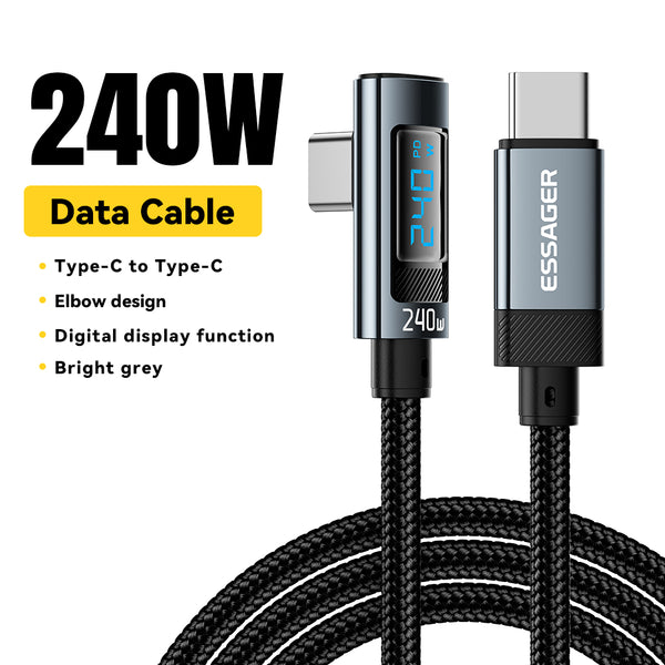 ESSAGER 240W USB-C to USB-C Right-Angle Digital Display Cable