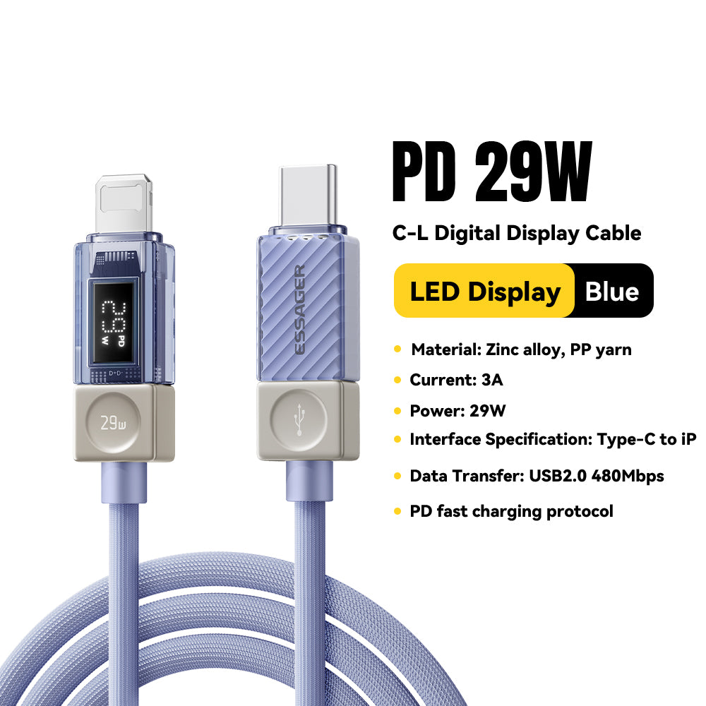 Cavo Essager USB-C A USB-C 240W/100W PD 3.1 Con Display Digitale, 3ft, Treccia In Nylon - Foto 3