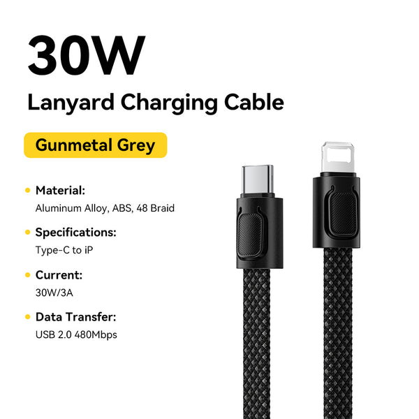 ESSAGER 30W 60W 3A USB C to C L Nylon 2 in 1 Lanyard Phone Fast Charging Data Cable